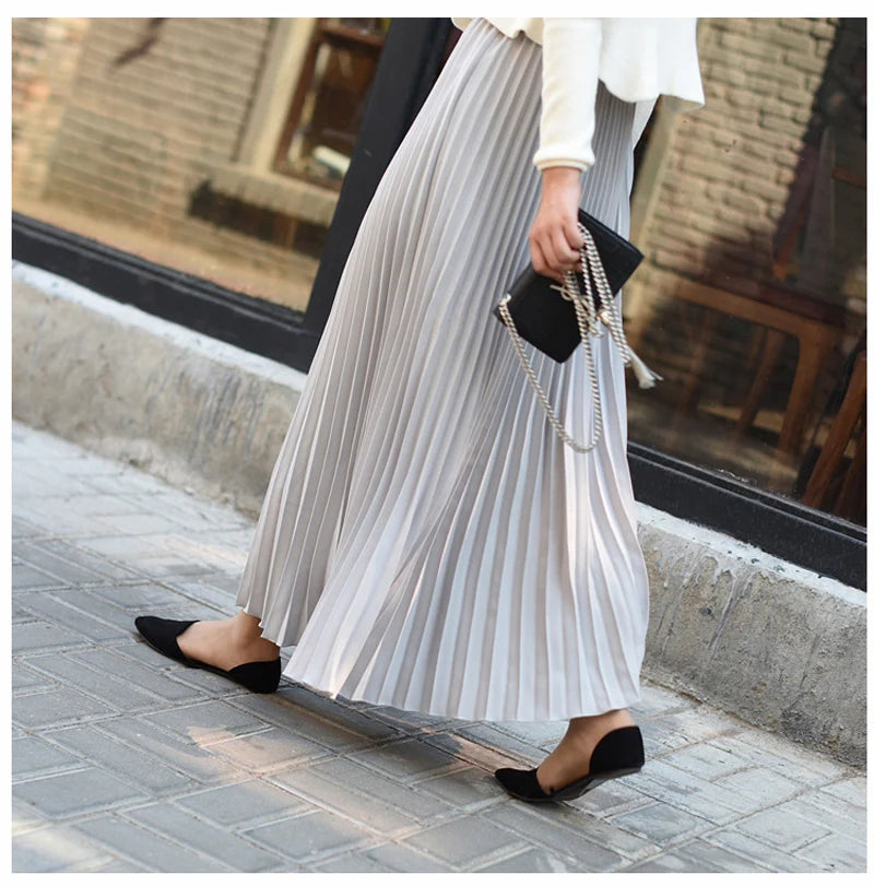 Vintage Pleated Midi Long Skirt