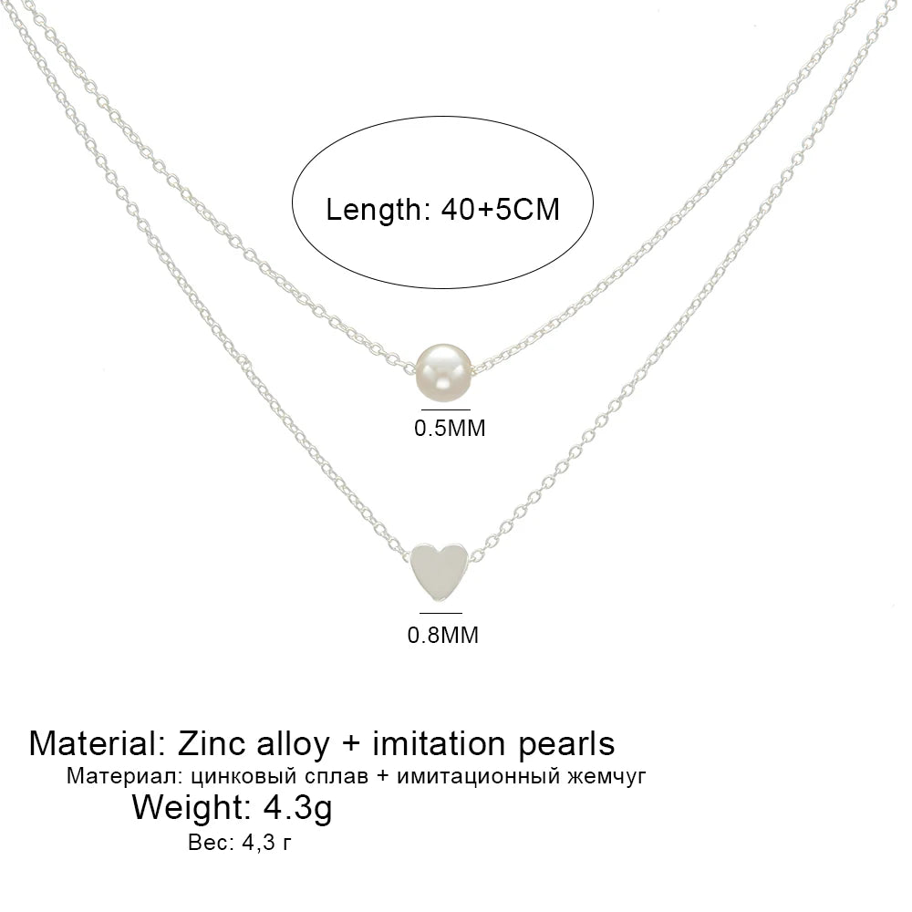 Sweet Double Layers Imitation Pearls Heart-shaped Pendant Necklace