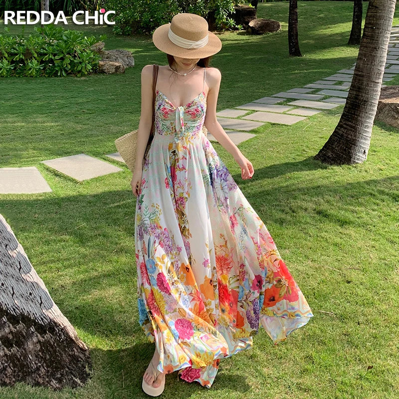 Summer Floral Print Boho Maxi Dress