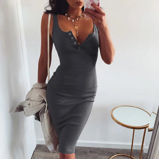 Knitted Elastic Knee-Length Dress