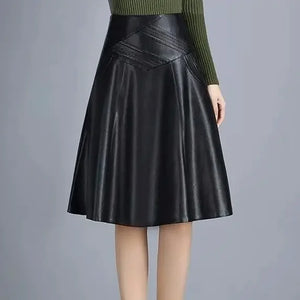 PU Leather Knee-Length Skirt