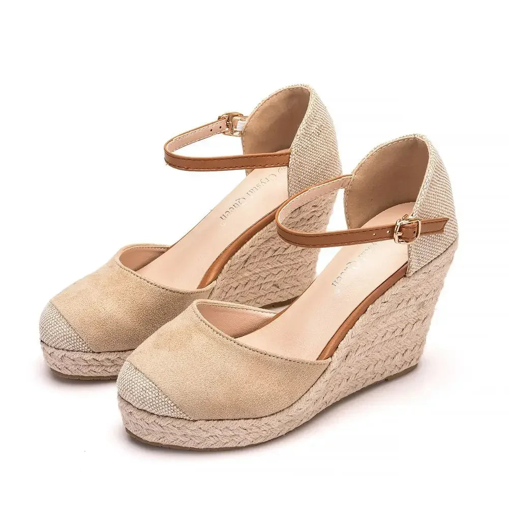 Gold Raffia Wedge Sandals