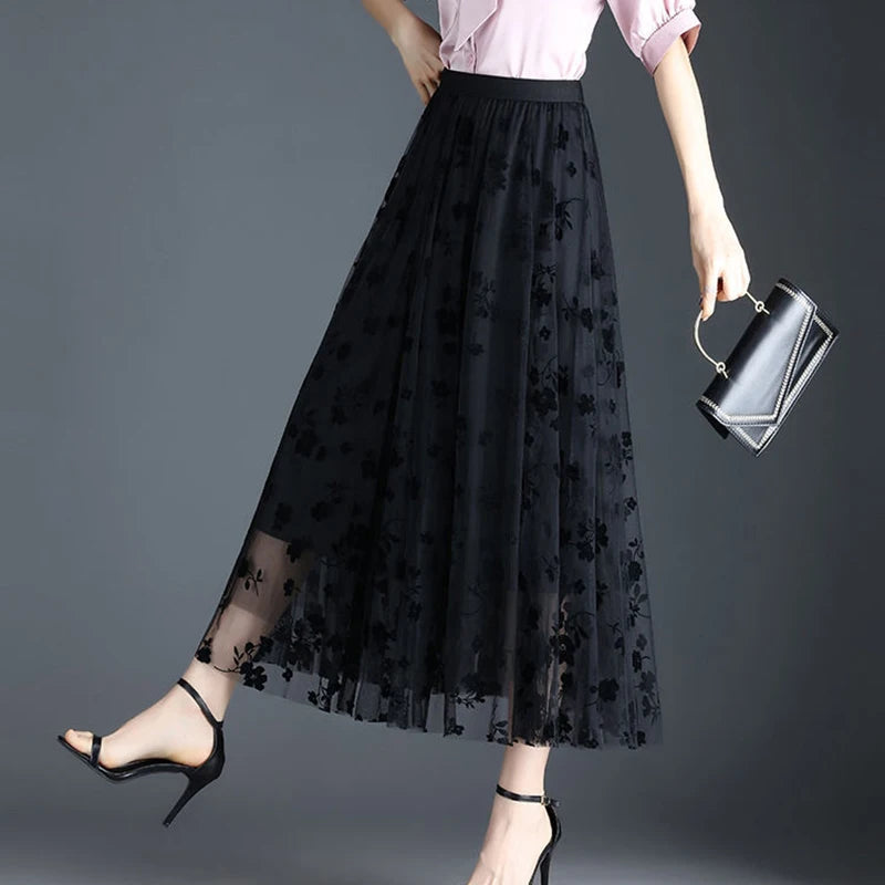 Elegant Mesh Floral Skirt