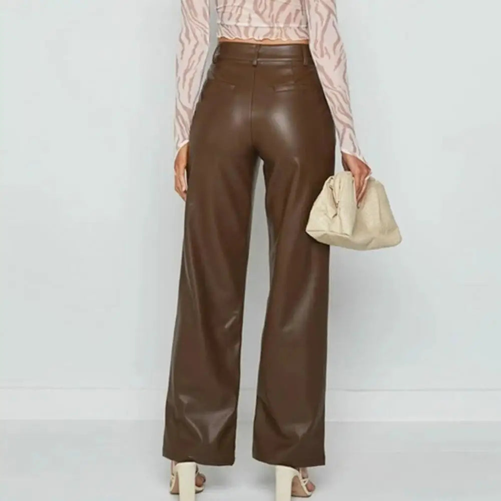 Faux Leather Elastic Waist Cargo Pants