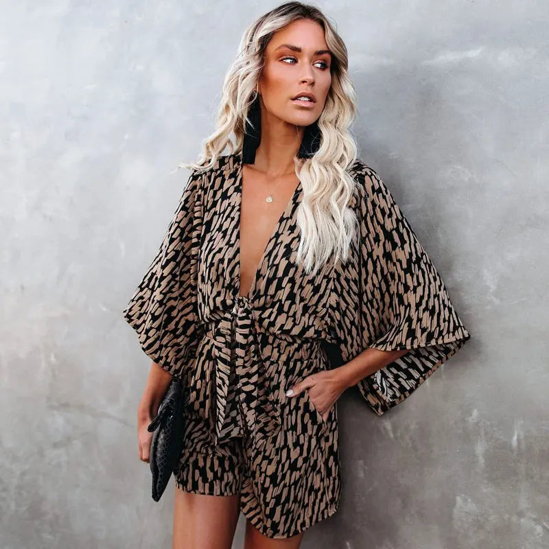 Leopard Print Bowknot Romper